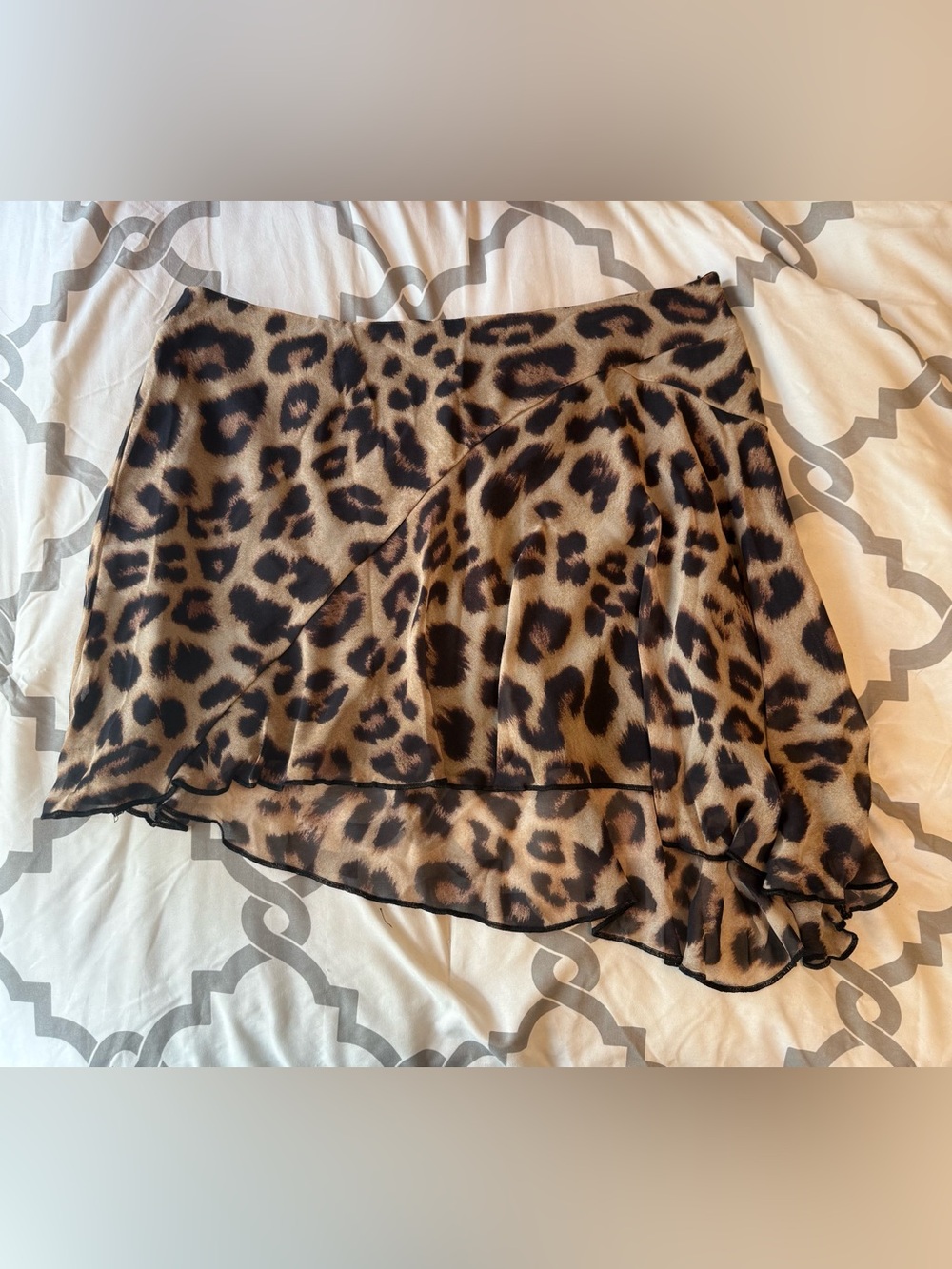 12th Tribe Leopard Print Ruffle Mini Skirt - Brown & Black